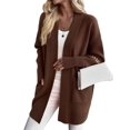thumbnail image 3 of Women Solid Tone Open Front V Neck Side Pockets Oversized Mid Length Loose Casual Knit Cardigan Dark Brown XXL, 3 of 7
