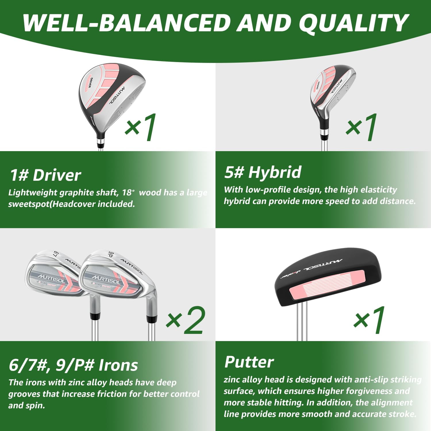 XDriveMax 6-Pieces Golf Club Set, Junior Complete Set for Ages 7