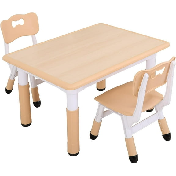 PetFurnishn Table and Chairs Set, Height Adjustable Study Table and Chairs, Arts & Crafts Table, Activity Table, Preschool Furniture, Maple Top With Natural Border
