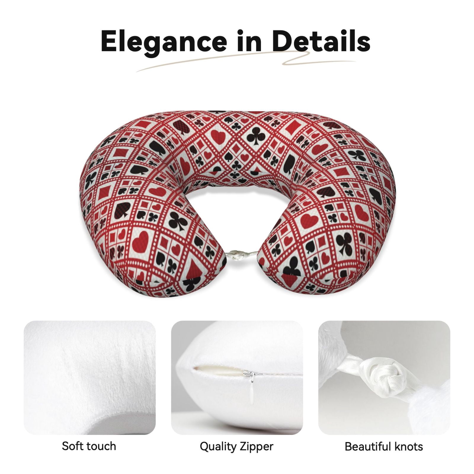 Xecao Poker Print Memory Foam Cervical Neck Pillow Versatile U-Shaped Pillows for Home,Office,Camping,Travelling,Soft Washable Cover