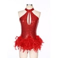 thumbnail image 4 of iiniim Sequins Leotard for Women Feathers Cocktail Ballroom Rumba Salsa Dance Dress Bodysuit Tops Red M, 4 of 7