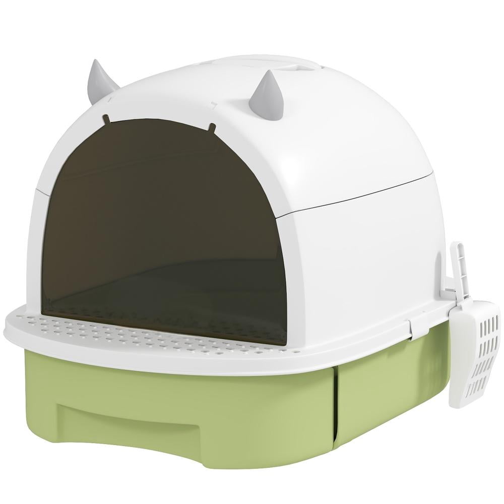Green Covered Cat Litter Box with Lid, Enclosed Litter Box with Drawer, Scoop, Deodorizing Bags, Anti-Tracking Pedal, Portable No Assembly for Cats Under 10 lbs