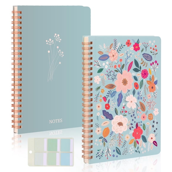 Ensemble de 2 Cahiers à Spirale Esthétique pour Femmes - Cahier à Motif Floral Artistique 6,5 Pouces x 8,3 Pouces Ligné Style Collège avec Grandes Poches et Pages Lignées - Améliore la Productivité au Travail Ou à l'École