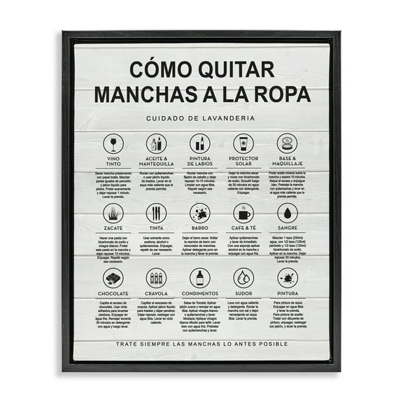 Stupell Industries Guía de Limpieza de Manchas, Blanco Bath & Laundry Painting Black Floater Framed Art Print Wall Art, 17 x 21