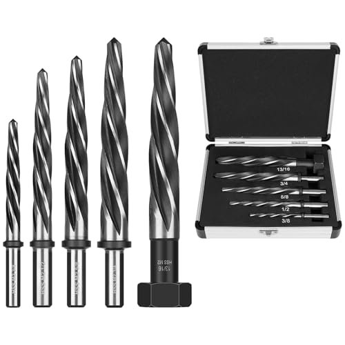 Makerfire 5PCS M2 HSS Taper Chucking Reamer Set, 3/8&quot;, 1/2&quot;, 5/8&quot;, 3/4&quot;, 13/16&quot; Reamer Fit 1/2&quot; Round Shank, Tapered Reamer Drill Bit for Metal, Alloy, Steel,