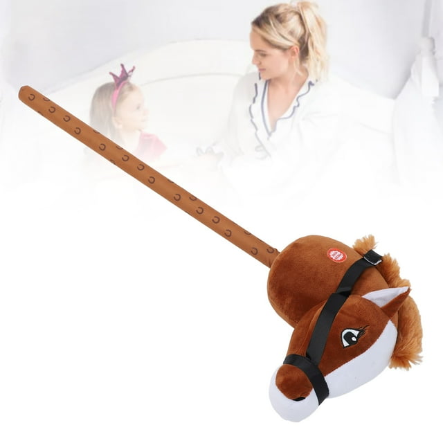 Stick Hobby Horse Riding Toy, 27.56inch Stick Horse Plush Handcrafted Hobby Horse on A Stick , 2 Sound Effect Plush Horse Stick Toy with Neighing Sounds, Stuffed Horse