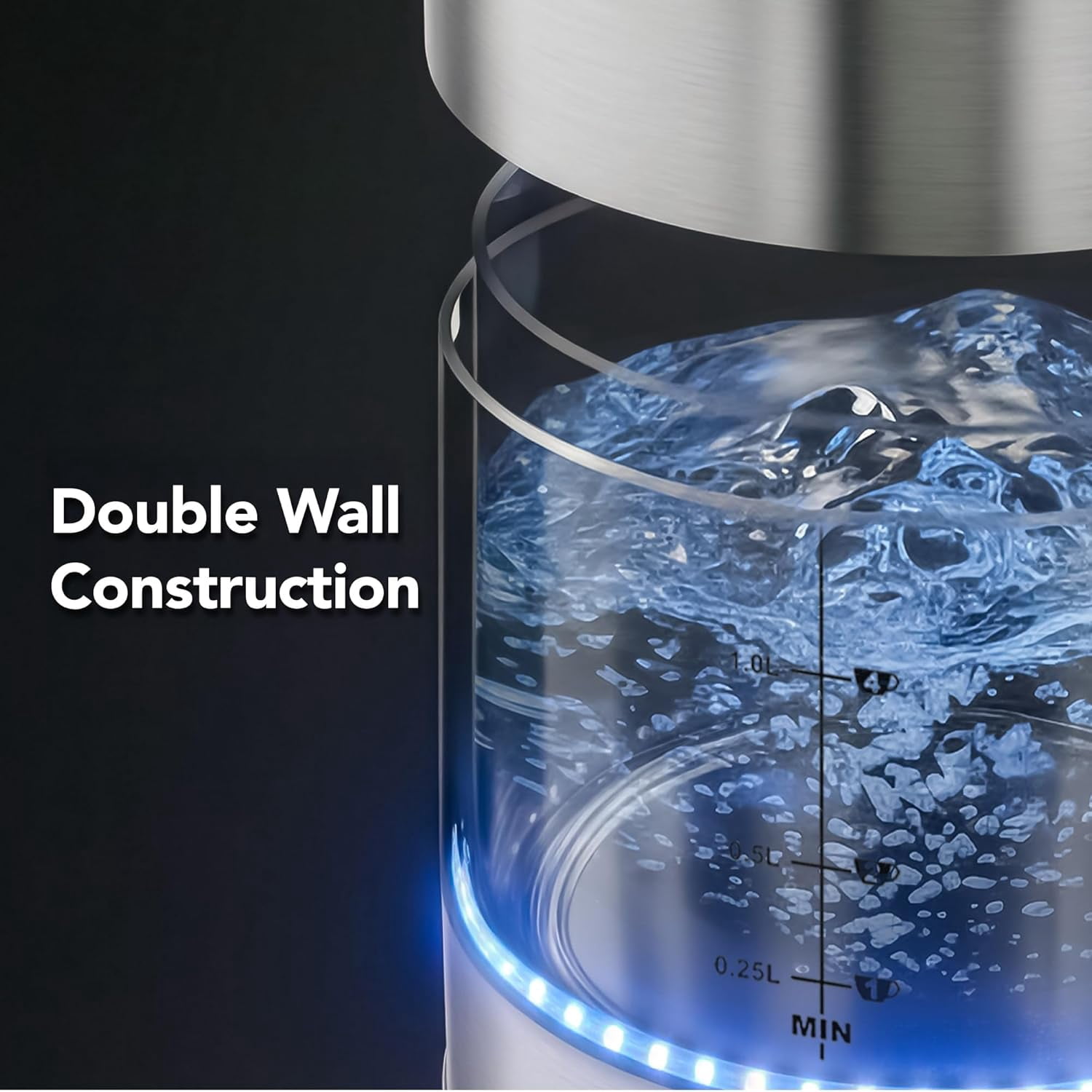 OVENTE Electric Kettle, 1.7L Double Wall Glass Tea Kettle with Stainless Steel Base, Acrylic Handle, 1500W Cordless Fast Boil Borosilicate Water Boiler, Easy Fill Lid & Auto Shut-Off, Silver KG912S