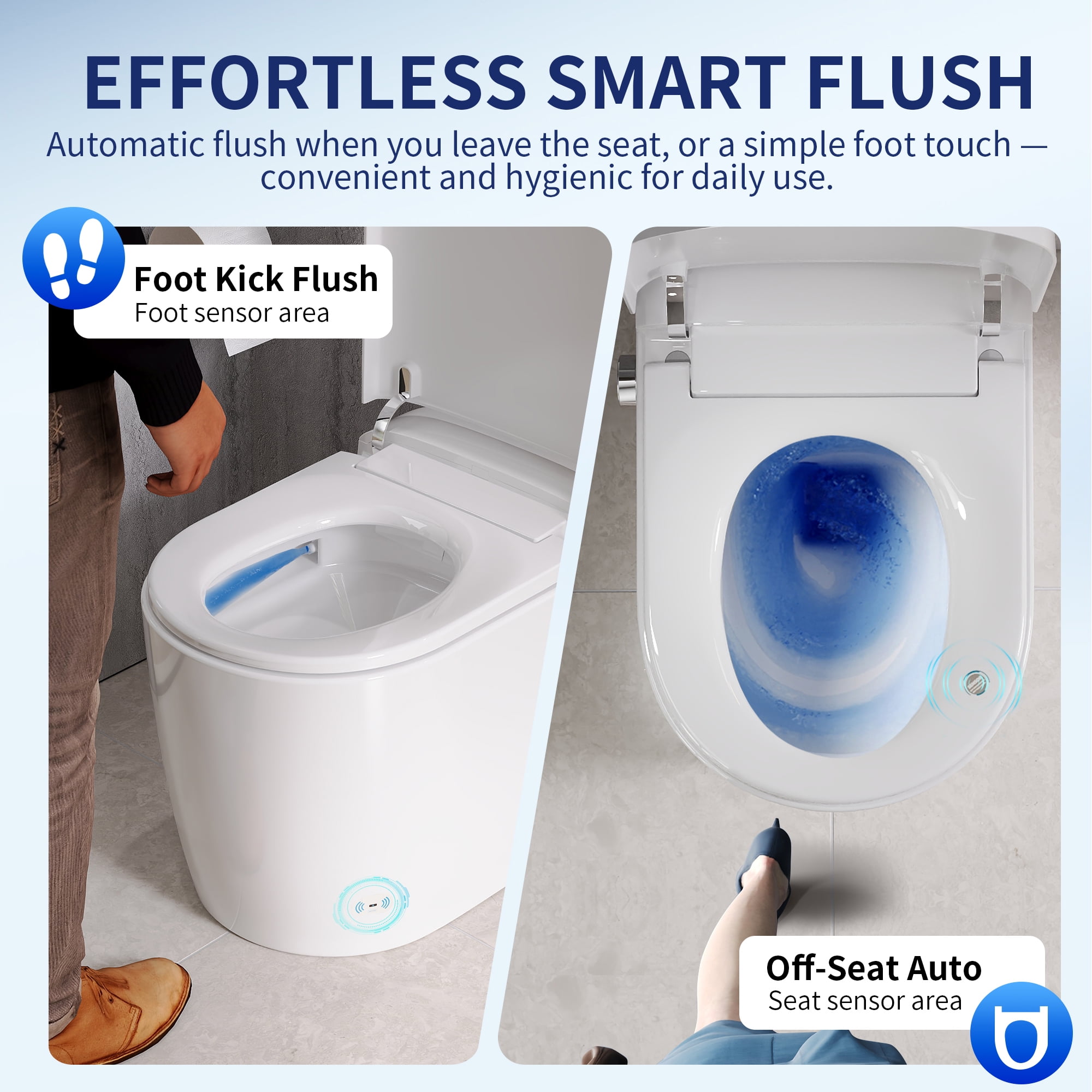 Compact Elongated Smart Toilet Bidet 1.28 GPF in White with Auto Flush, Heated Seat, Warm Air Dryer for Small Bathroom