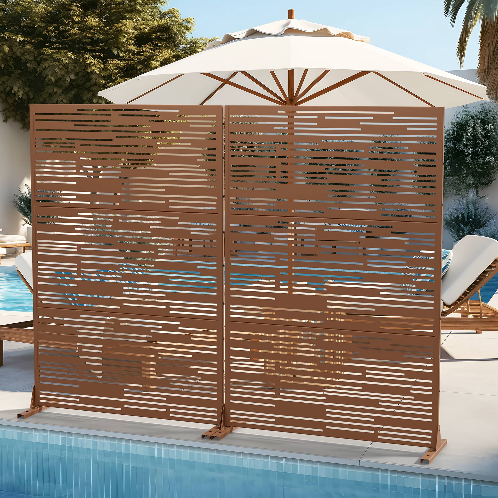 MAYEERTY 72" × 47" Outdoor Privacy Screen, Metal Decorative Screen, Brown