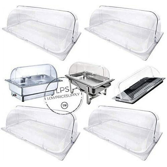 4 PACK Full Size Roll Top Chafing Dish Clear Plastic Pan Display Cover Chafer