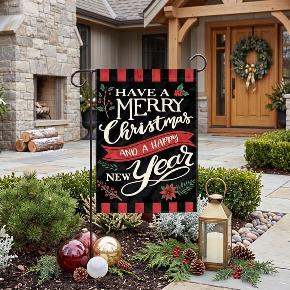 Christmas Garden Flag 18x12 Inch, Double Sided Holiday Yard Decor, Weatherproof Polyester Outdoor Flag for Front Porch Patio Lawn, Winter Xmas Home Decor