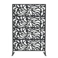 thumbnail image 1 of Decorative Metal Privacy Screen Freestanding, Geometric Leaf Flower Fence Panel, All Weather Rustproof Outdoor Indoor Divider for Patio Garden Balcony, Black/White/Brown, 1 of 8