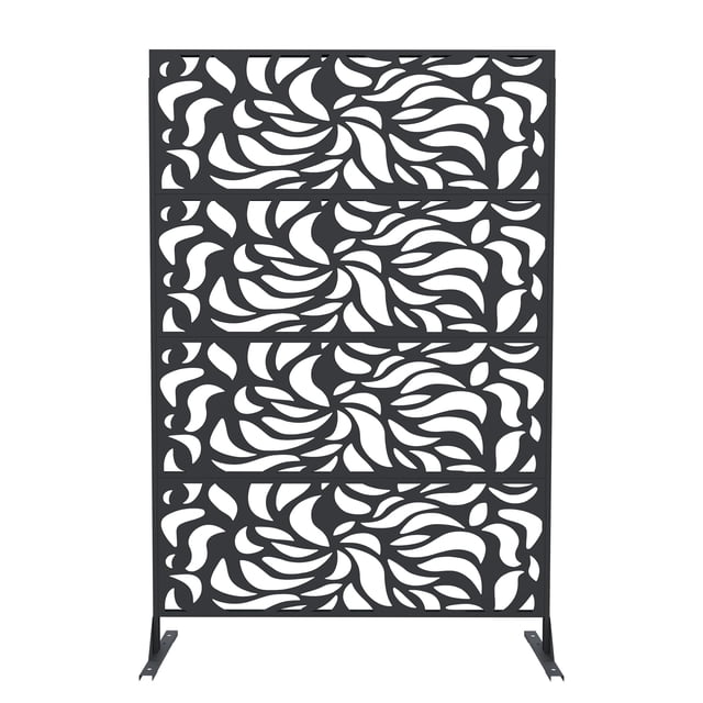 Decorative Metal Privacy Screen Freestanding, Geometric Leaf Flower Fence Panel, All Weather Rustproof Outdoor Indoor Divider for Patio Garden Balcony, Black/White/Brown