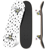 31'' Complete Skateboard 7 Layer Canadian Maple Double Kick Deck Skateboards Star Black stars white retro Chaotic elements For web Skate Board for Beginner Adult Gifts
