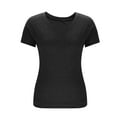 thumbnail image 6 of Olyvenn Womens V Neck Cap Sleeve T Shirts Banded Bottom Top Loose Fit Short Sleeves Tee Casual Summer Basic Tops 2025 Black L, 6 of 8