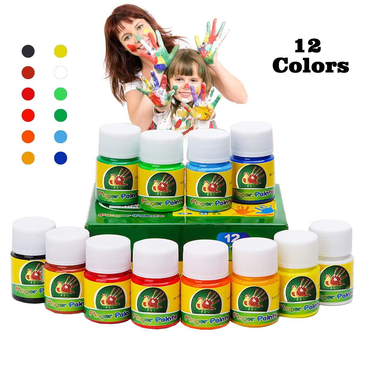 Hapree 12 Colors Washable Finger Paint Non Toxic Bathtub Kids Paint 