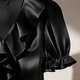thumbnail image 4 of ClodeEU Women's Satin Ruff V Neck Puff Short Sleeve Blouse,Elegant Dressy Silky Top Black,Women's Plus XL, 4 of 6
