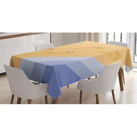 

Modern Tablecloth Footprints Sand Realistic Print Near Ocean Waves Digital Image Rectangular Table Cover for Dining Room Kitchen 60 X 90 Inches Baby Blue Purple Green Apricot by Ambesonne