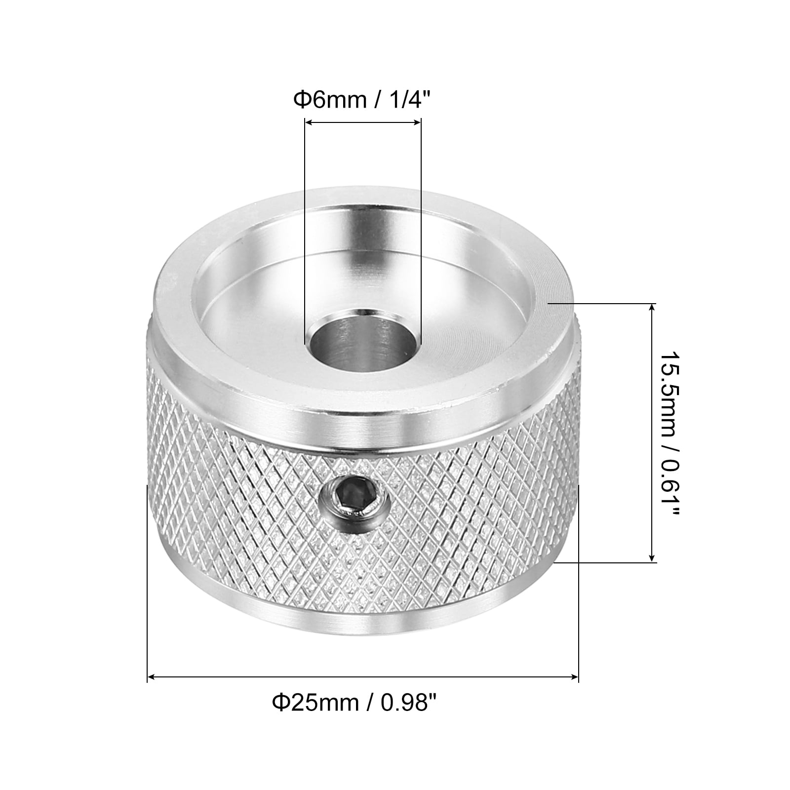 Uxcell 6 Pcs Aluminium Potentiometer Knobs, 1/4" (6mm) Universal Volume Tone Control Knobs for Guitar, Bass, Diamond 5/8" Silver