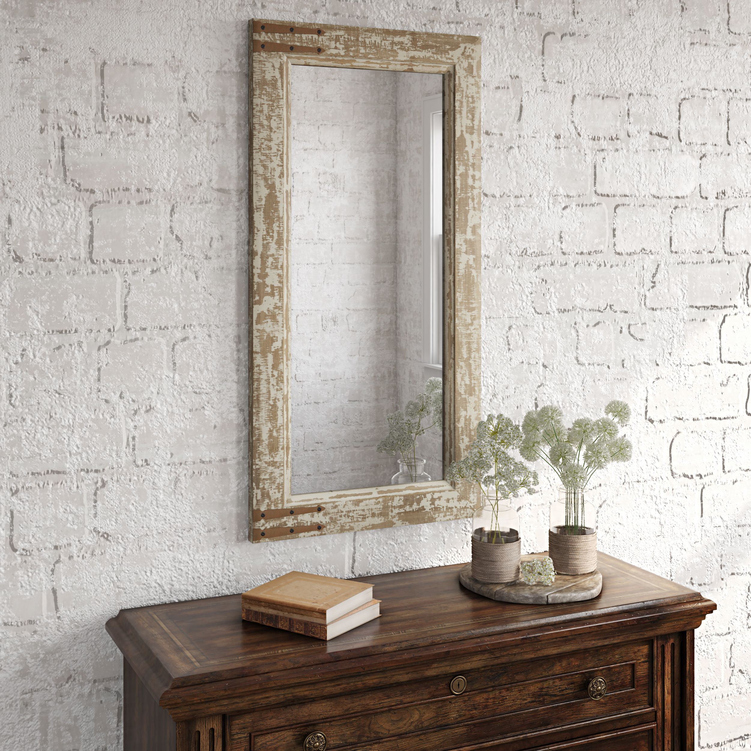 Aspire Home Accents Sonali Rustic Distressed Wood Farmhouse Wall Mirror