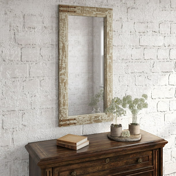 Sonali Rustic Distressed Wood Farmhouse Wall Mirror - Walmart.com