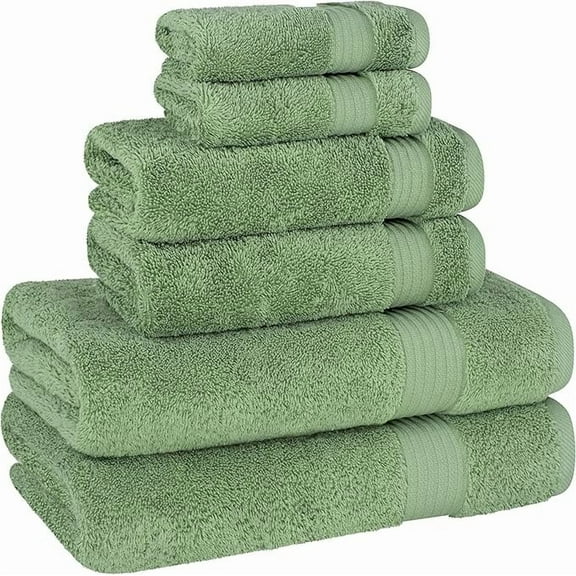 6 Piece Towel Set 100% Cotton Soft Absorbent Turkish Towels for Bathroom 2 Bath Towels 2 Hand Towels 2 Washcloths Sage Green Towel Set