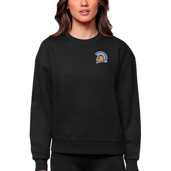 Women's Antigua Black San Jose State Spartans Logo Victory Crewneck Pullover Sweatshirt