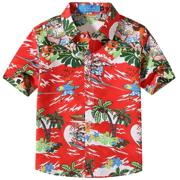 SSLR Big Boys' Santa Claus Party Tropical Ugly Hawaiian Christmas Shirts Casual Button Down Shirts