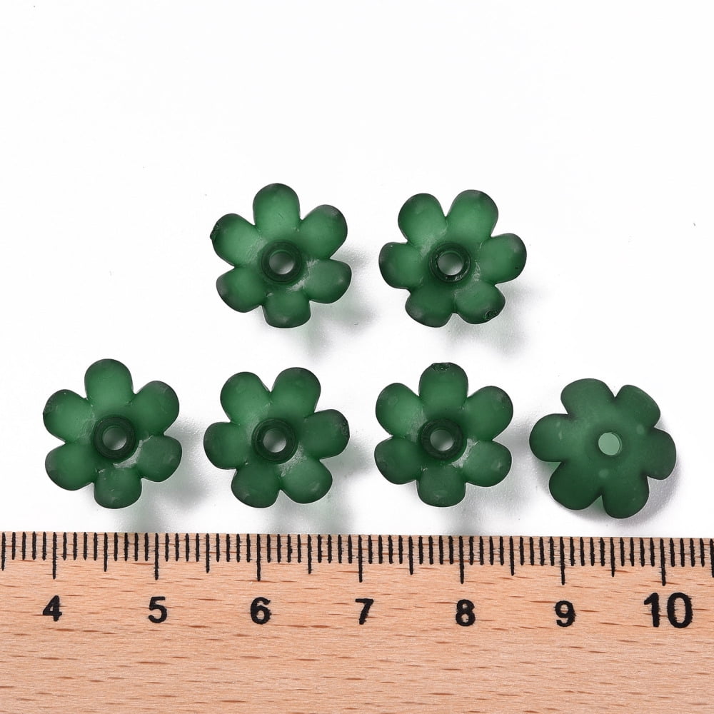 Frosted Acrylic Bead Caps 6-Petal Flower Dark Green 14x6mm Hole: 2mm 1660pcs/500g