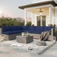 thumbnail image 4 of SUNCROWN Outdoor Patio Furniture Set 7 Piece Outdoor Sectional Sofa Grey Wicker Conversation Sofa Set with Coffee Table and Cushions (Dark Blue), 4 of 9