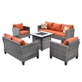thumbnail image 3 of Ovios 5 Pieces Outdoor Patio Furniture with 30 Inch Fire Pit Table Wicker Patio Sectional Sofa with Single Chairs for Backyard Decor, 3 of 7