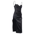thumbnail image 1 of ITFABS Summer Women Skirt, Solid-Color Straps V-Neck High Slit Slip Dress, 1 of 9