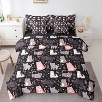 Castle Fairy Kawaii Cats Bedding Comforter Set 7-Piece for Boys Girls,Love Heart Print King Bedding Sets,Cute Flowers Animal Ultra Soft Bed Sheets,Luxury Bedroom Decor,Reversible