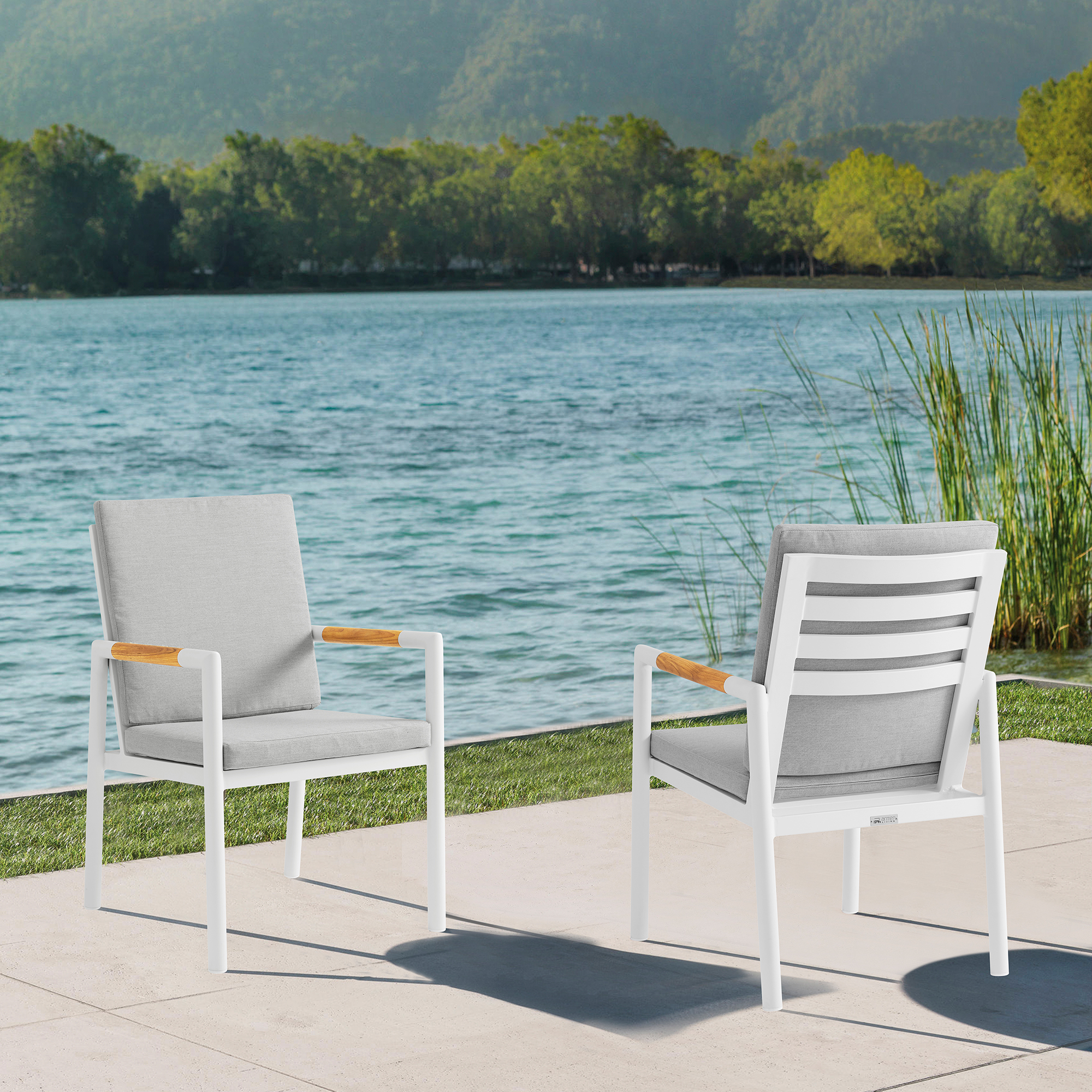 white aluminum outdoor dining chairs