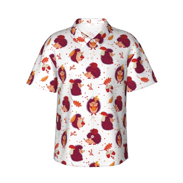 Balery Cartoon Hedgehogs Camisas hawaianas de manga corta para hombre, camisas playeras de corte holgado, camisas de vacaciones con botones,3X-Large