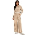 thumbnail image 3 of Unique Bargains Two Pieces Sets Hoodie Top Wide Leg Pants Tracksuit XL Khaki, 3 of 7
