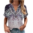 thumbnail image 3 of QLEICOM Women's Summer V Neck Leisure Short Sleeve Buttons Solid Blouses Shirts Tops Purple L, US Size 8, 3 of 5