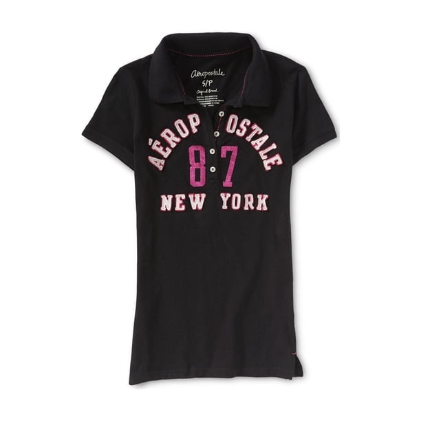 Aeropostale Womens 87 New York Polo Shirt, Negro, X-Large Aeropostale Polo
