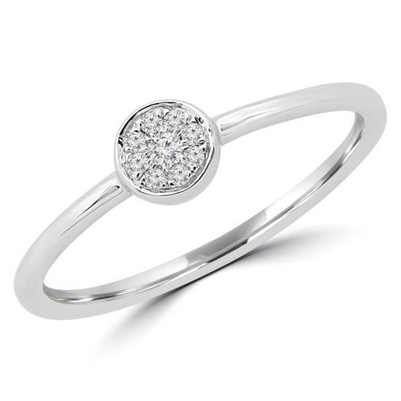 Majesty Diamonds MDR190068-5.5 0.05 CTW Round Diamond Promise Bezel Cluster Engagement Ring in 14K White Gold - Size 5.5