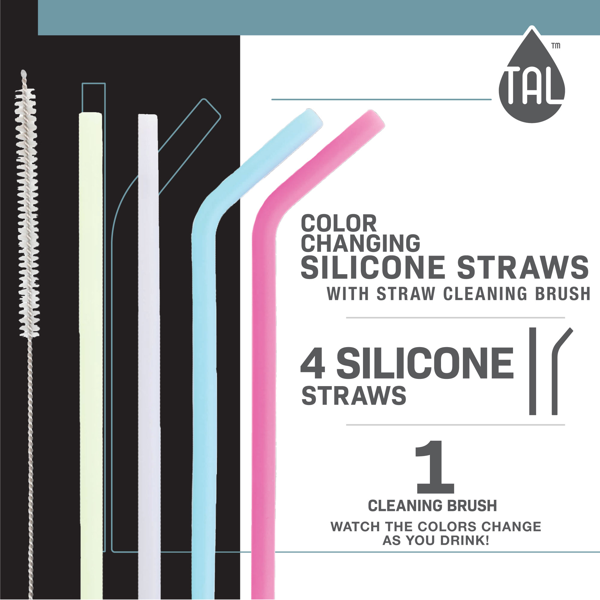 Tal Silicone Color Changing Straws, 5 Pack, Size: One Size