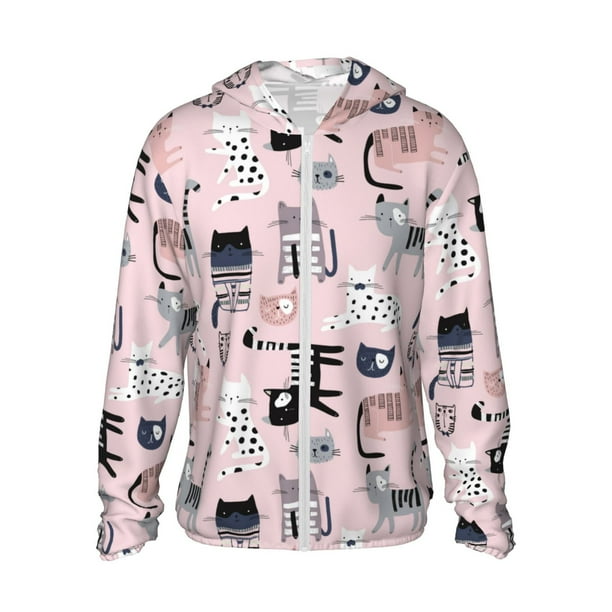 Fotbe Cat Chaqueta con Protección Solar UPF 50+ para Hombre y Mujer, Camisa con Capucha y Bolsillos-Medium