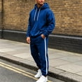 thumbnail image 6 of Zynoxe Sweatsuits Men 2 Piece Outfit Streetwear Drawstring Pullover Sweatshirt and Striped Jogger Pants Fall Clothes Fashion Soft Lounge Sets with Pockets, 6 of 9