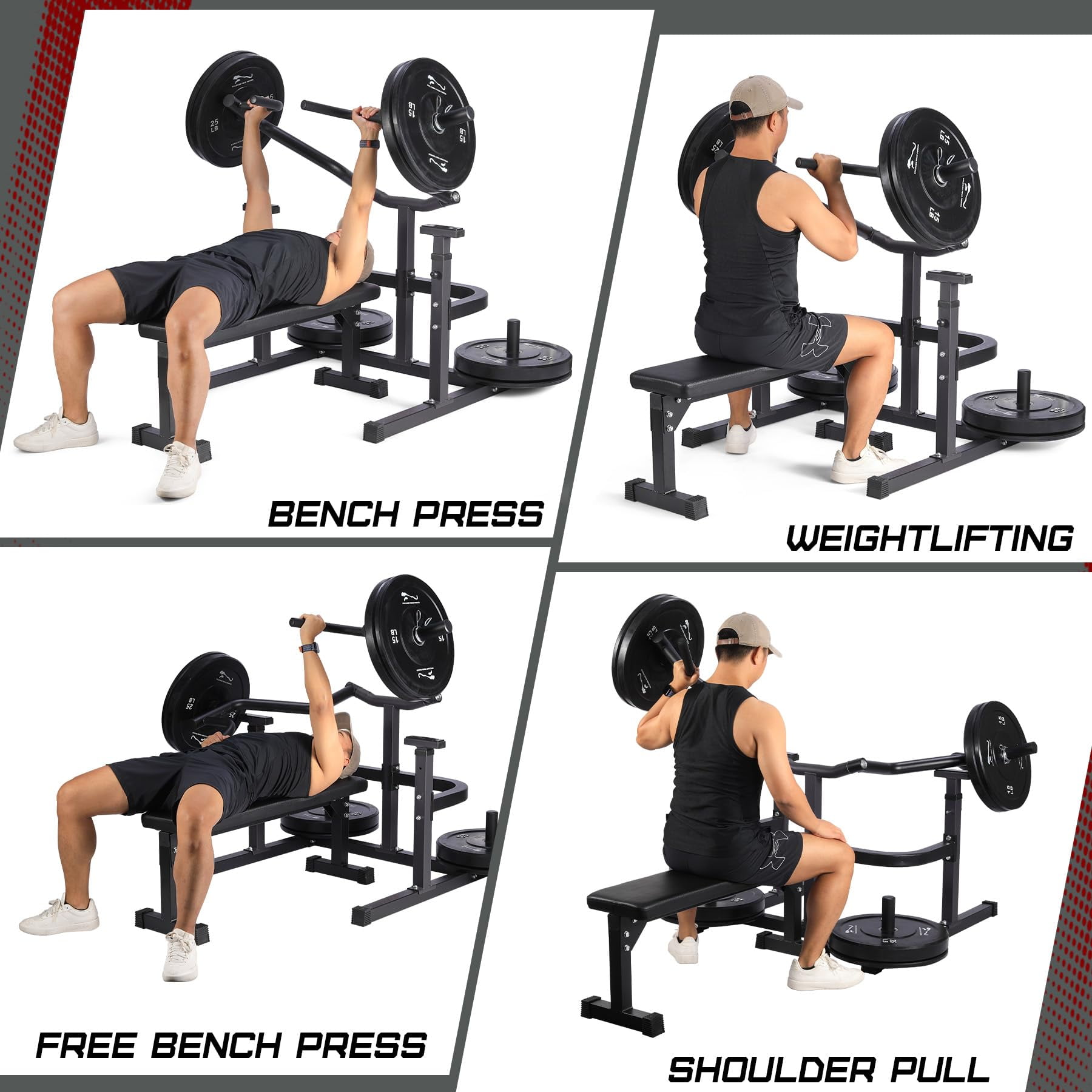 COZONY Chest Press Machine with Adjustable Flat Bench, Independent Converging Arms & Heavy-Duty Steel Home Gym Rack,Black