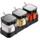 thumbnail image 1 of Tarro de condimentos para especias con tapas y cucharas, frascos de condimentos de vidrio transparente de 10 onzas, juego de 3, caja de condimentos, recipiente de sal para cocina,, 1 of 4