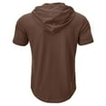thumbnail image 3 of SWSMCLT Men's Short Sleeve Hoodie Hooded Regular Fit Cotton Tee T Shirt Soft Top Plus Size Summer Lightweight Button Cool Casual Brown XX-Large, 3 of 4
