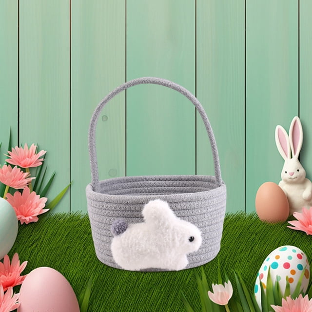 Home Easter Woven Storage Basket Rope Woven Eggs Storage Basket Bunny Rope Storage Basket Desktop Storage Basket Cosmetic Storage Basket Home Decor