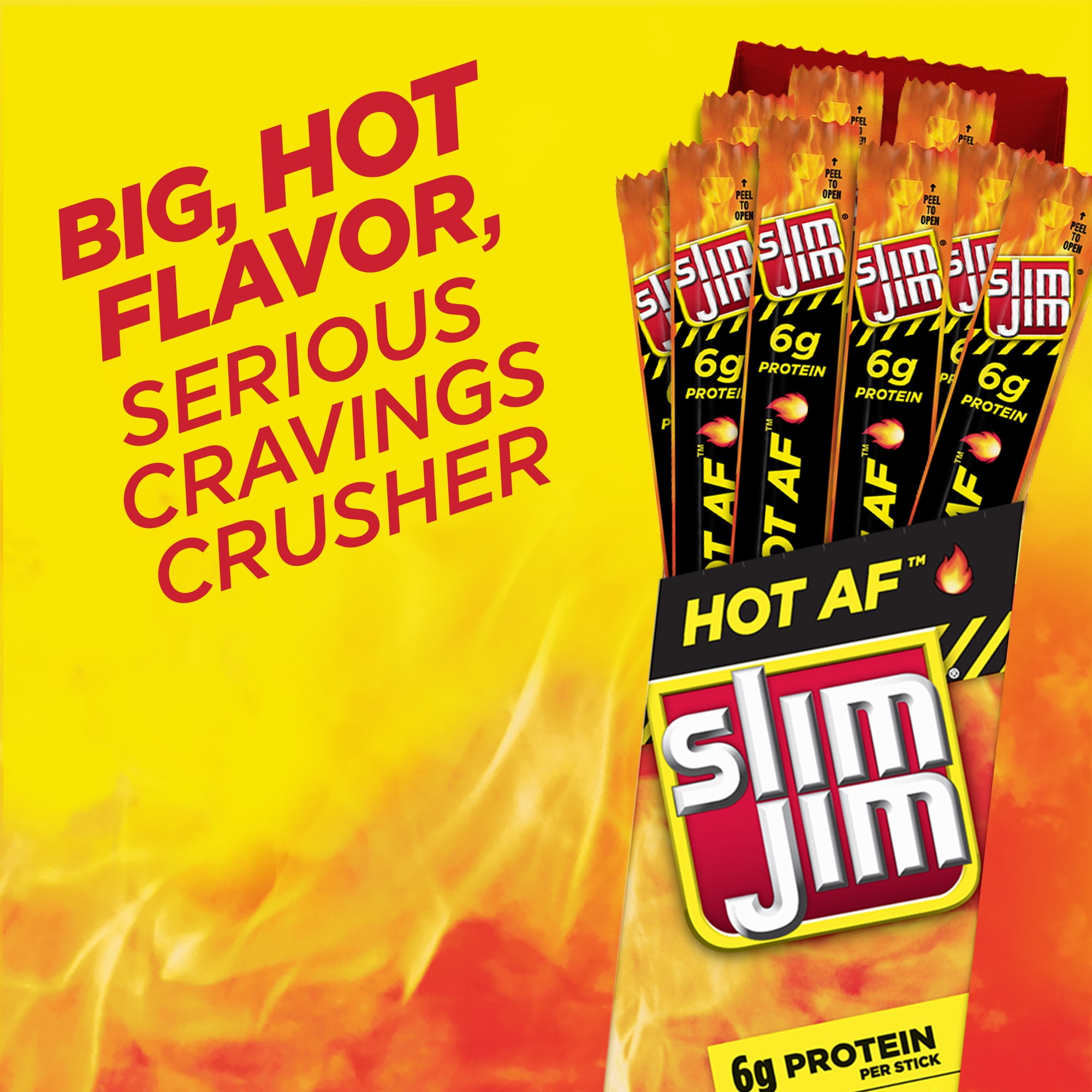 Slim Jim Giant Smoked Meat Sticks, Hot AF Flavor, 6g Protein Per Stick, 0.97 oz. (24-ct)