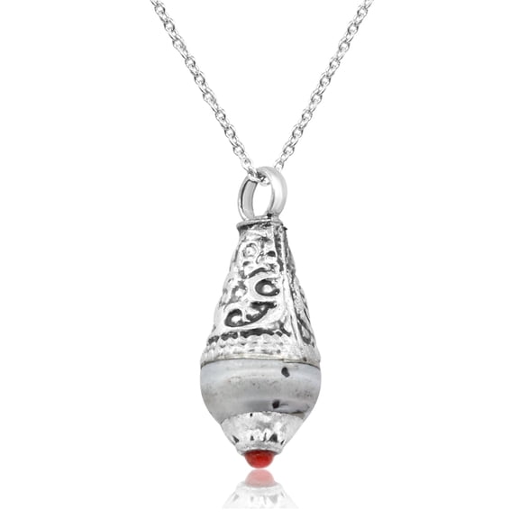 SuperJeweler Vintage Tibetan Mother of Pearl and Coral Teardrop Necklace With Free Chain, 18 inches for Women