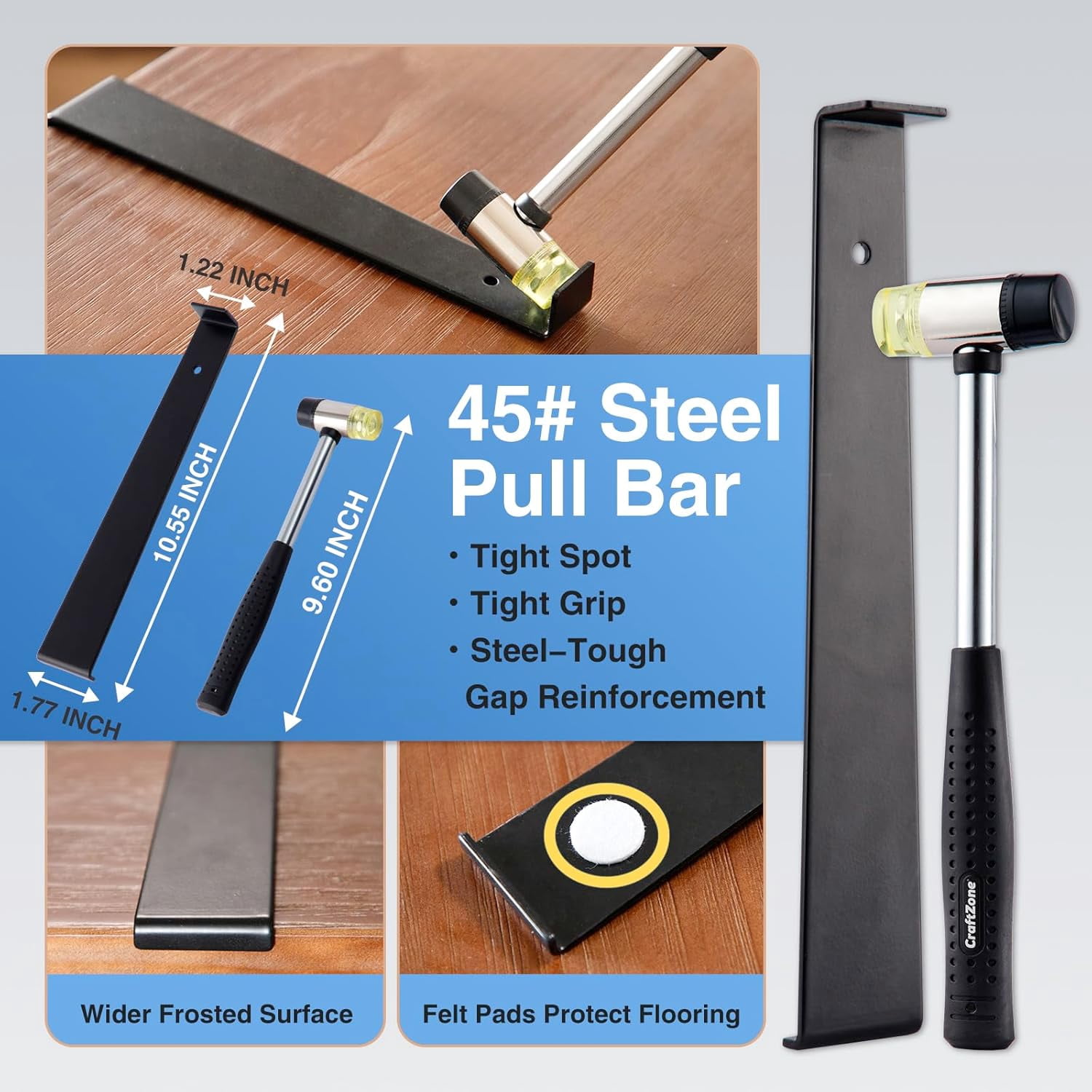 RGHJAR-4PC Laminate Flooring Tools, Floor Gap Repair Tool Set with Suction Cup & Rubber Mallet Hammer, Fixer Tool for Floating Wood Floors