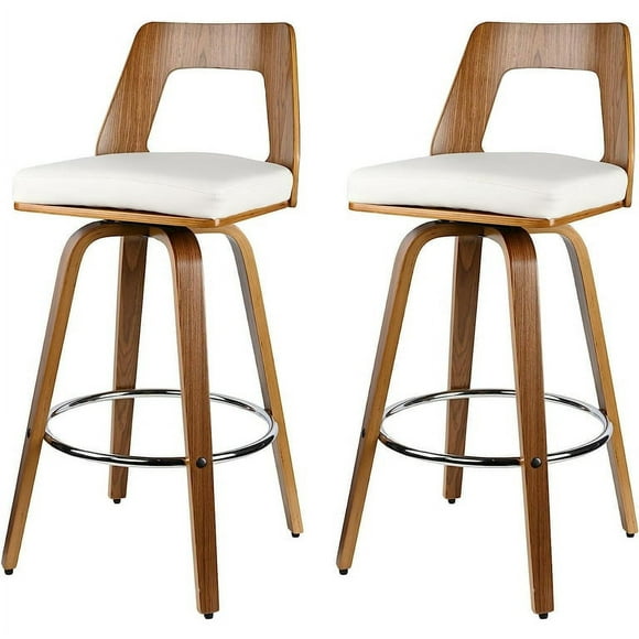 Bar Stools Set of 2, Wood Counter Height Stools with Mid-Backrest and Soft Cushion, Kitchen Dining Island Stools Pub Chair